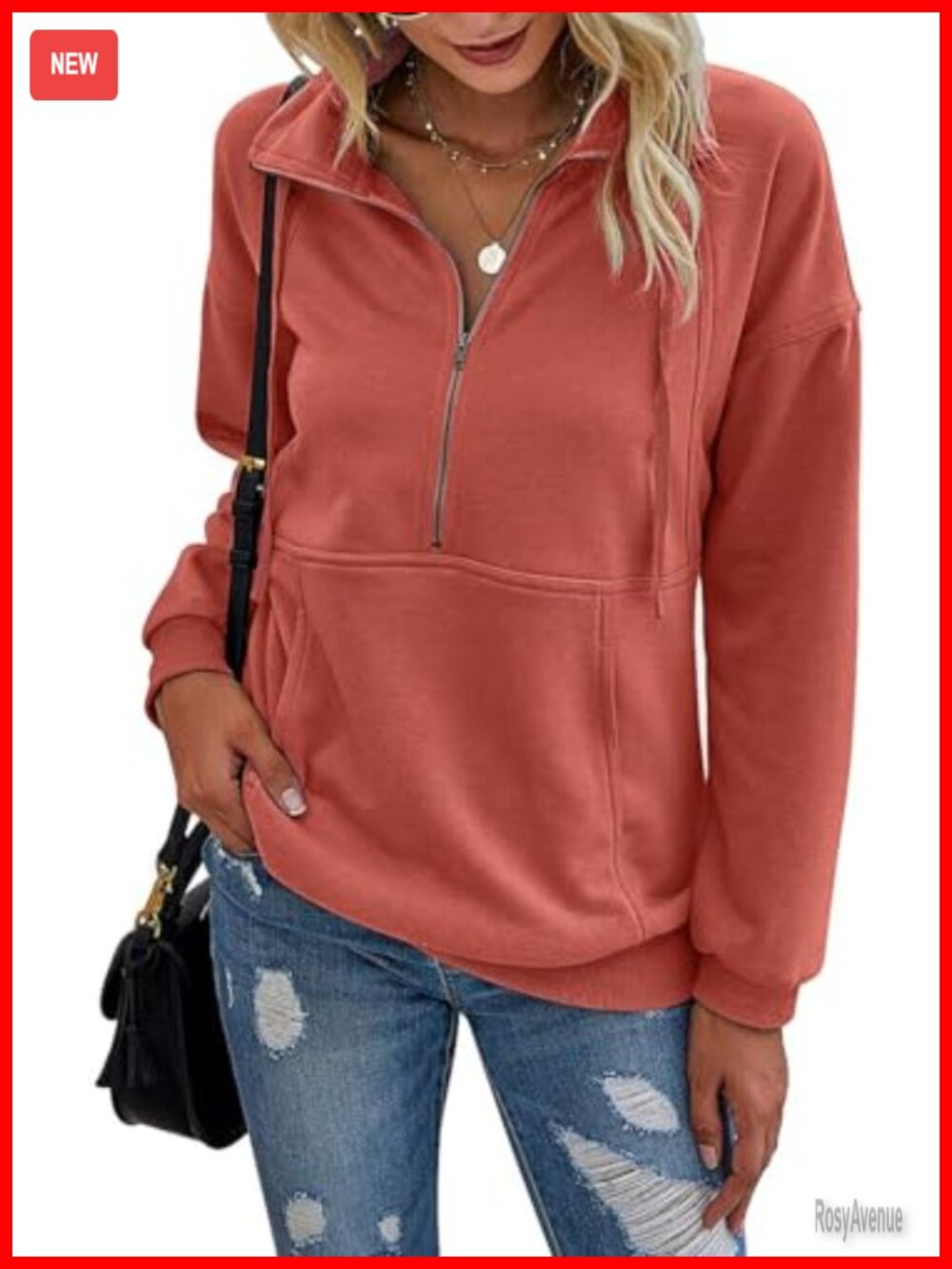 Women's Half Zip Long Sleeve Sweatshirt Pullover with Pocket